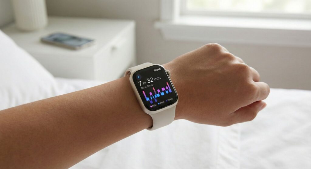 Apple Watch Series 9 best sleep tracker for iPhone displaying sleep stages and heart rate data