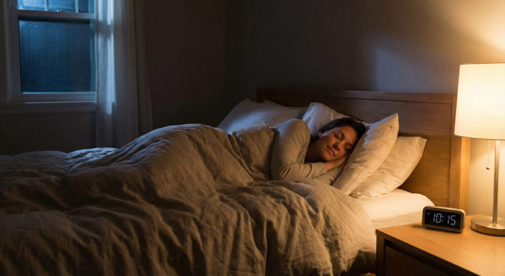 Person demonstrating how to fall asleep in 10 minutes with peaceful sleep position