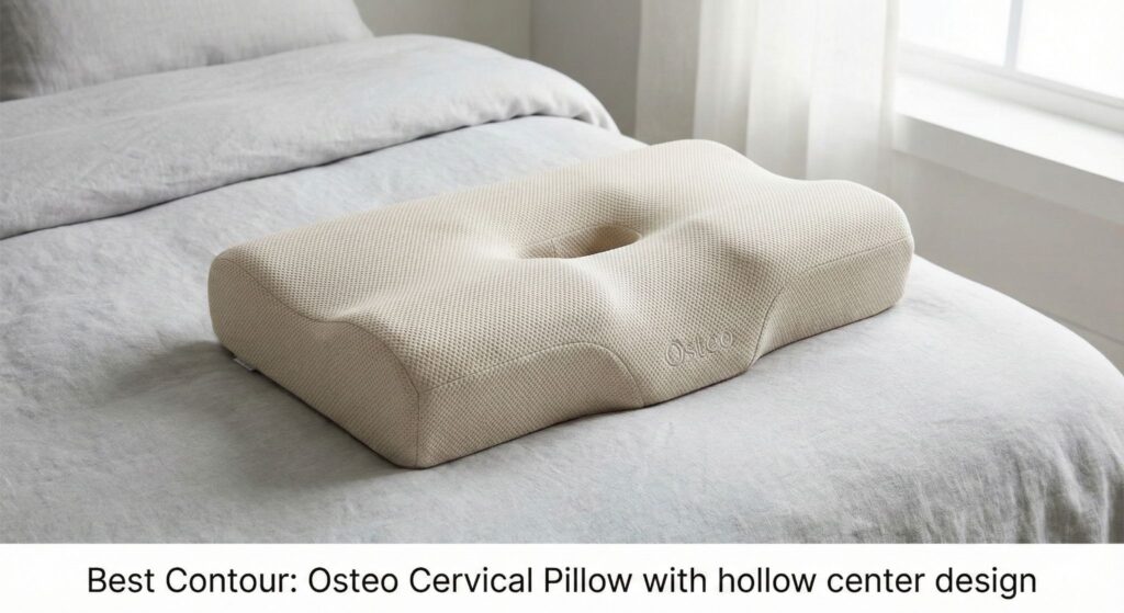 Osteo cervical contour pillow with patented hollow center design for neck support