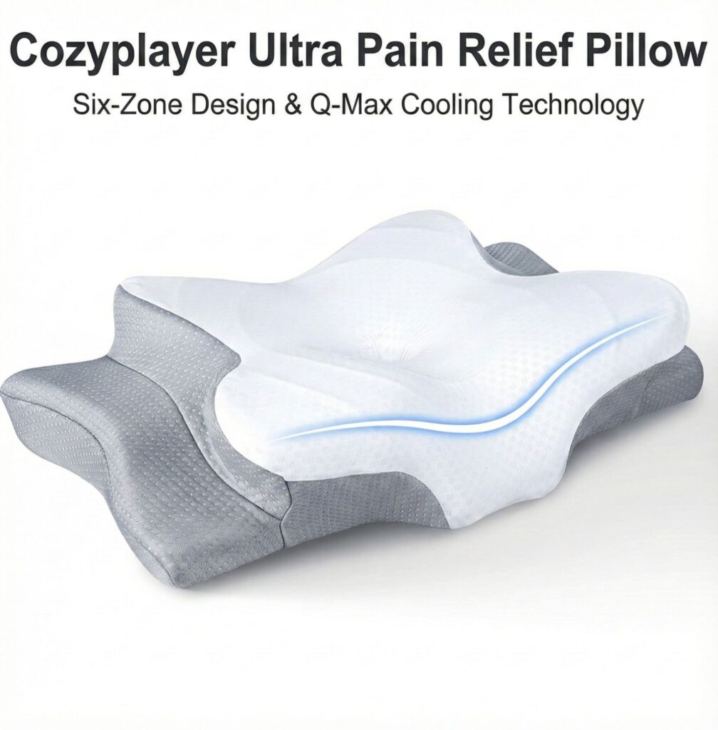 Cozyplayer Ultra ergonomic pillow with six-zone design and Q-Max cooling technology