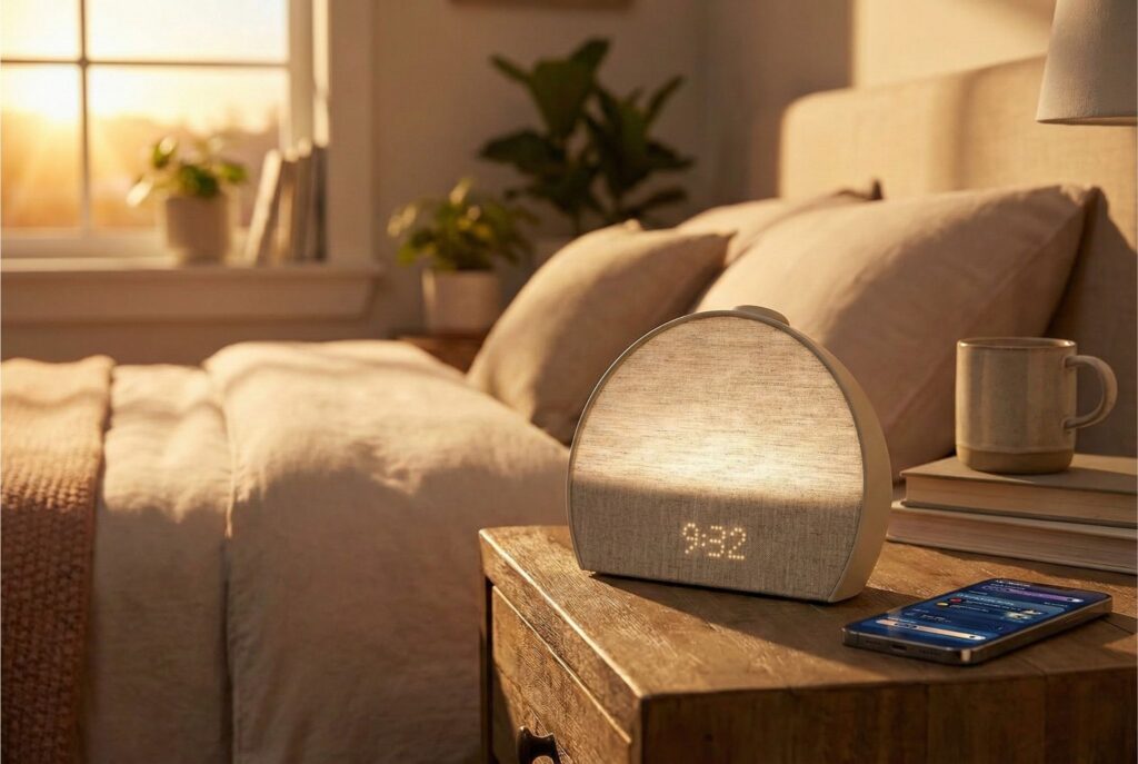 Hatch Restore 3 sunrise alarm clock with fabric exterior and screen-free design