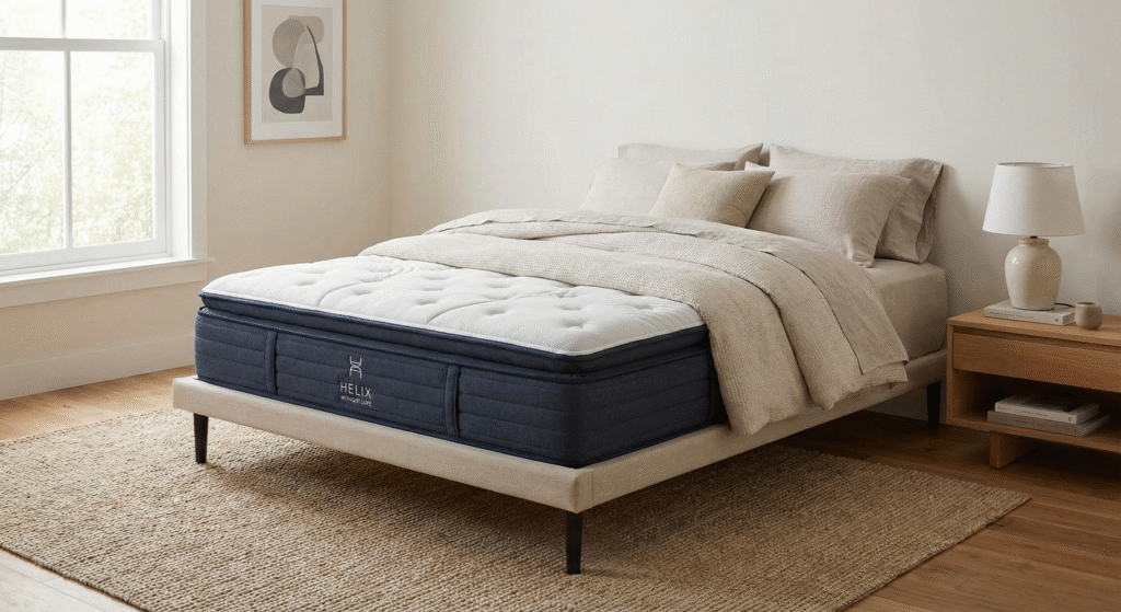 Helix Midnight Luxe hybrid mattress with quilted pillow top design for side sleepers